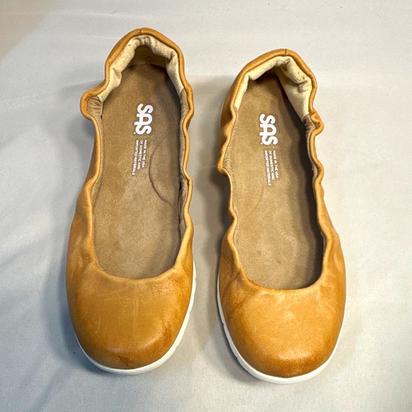 SAS Shoes - SAS Women's Brown Leather Slip-On Ballet Flats Cushioned Comfort Rubber Sole 6M